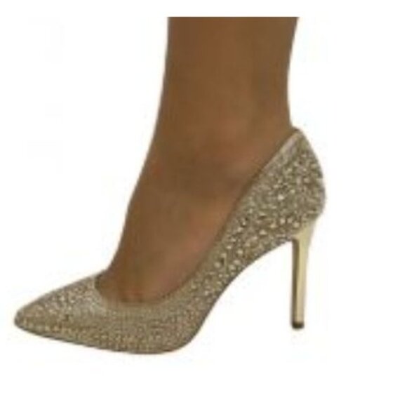 Gianni Bini Shoes - Gianni Bini Size 7 Stylist Classic Gold Rhinestone Studded Stiletto Heels